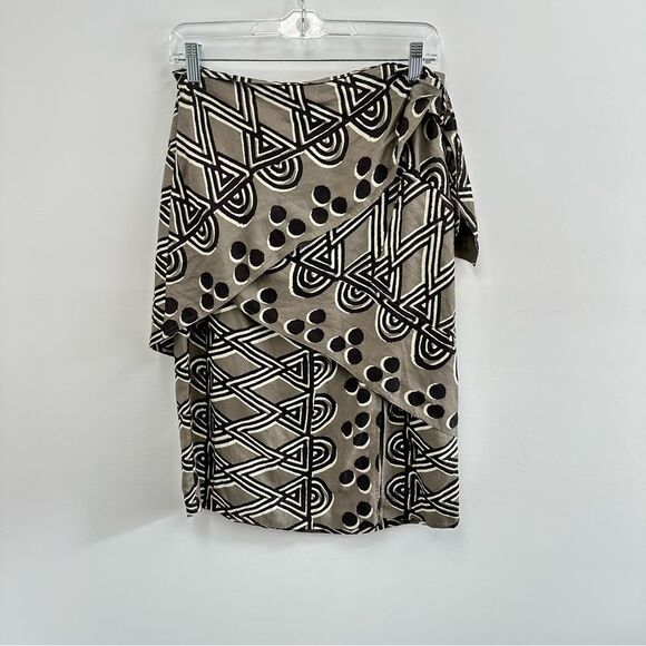⛔️SOLD⛔️Anthropologie Maeve Edessa Linen Brown Tribal Print Sarong Wrap Skirt Si - Picture 6 of 12